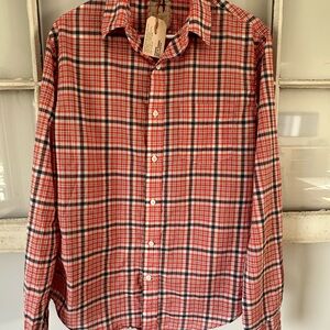 NWT Relwen Airtex Madras 100% Merino Wool Orange Plaid Shirt